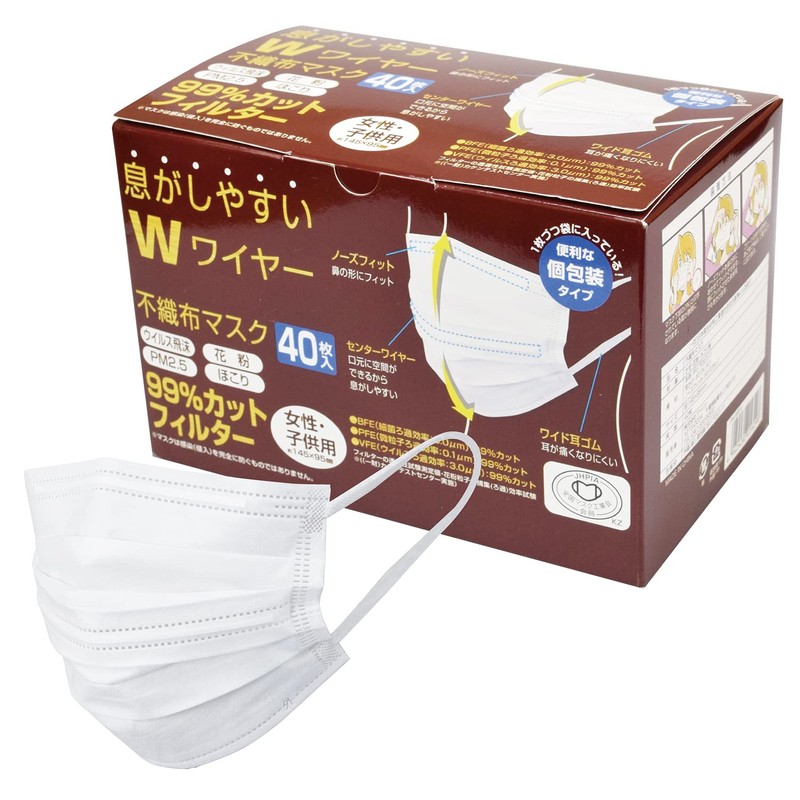 FIN-985S Easy to Breathe W-Wire Non-woven Mask, Pack of 40