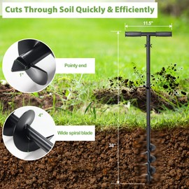 DAKEPOLE Post Hole Digger, Hand Auger Spiral Drill for Planting, 38 Inch Long Post Hole Digger Manual Earth Auger for Fence Posts, Sand, Bulb, Seedlings, Tree, Mail Box, Non Slip T Handle