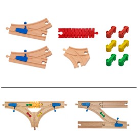 Wooden Train Track Accessories Set, 10 pcs Train Track Connector, Compatible with All Major Brands Wood Train Tracks, Christmas Birthday Gift for Boys Girls, Train Toys Expansion Pack for Kids Ages 3+