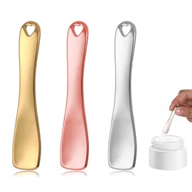 JIYIN 3 PCS Mini Metal Makeup Spatula, Reusable Skin Care Cosmetic Spatula Facial Applicator Tool Beauty Spatula Cosmetic Spatula for Face Mask Cream Lotions Moisturizers(Silver Gold Rose Gold)