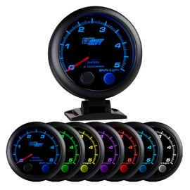 GlowShift Black 7 Color 5,000 RPM Diesel Tachometer Gauge - for 4, 6, 8 Cylinder Diesel Engines - Built-in Shift Light - Mounts On Dashboard - Black Dial - Clear Lens - 3-3/4" 95mm