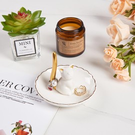 Spegiffu Cat Mom Gifts for Women Cat Ring Holder Dish Wedding Engagement Ring Dish Jewelry Dish Ring Stand