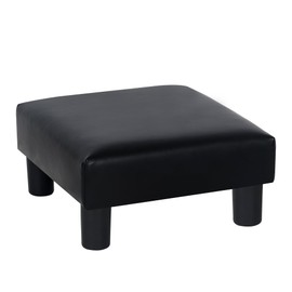 Adeco 15.7" Small Square Ottoman, Faux Leather Footstool with Plastic Legs for Footrest with Non-Slip Pads for Living Room Entryway Office Couch, Black PU Leather