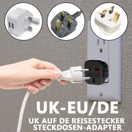 2 Pack Travel Adapter UK to DE Adapter Plug Adapter UK to EU UK to DE Travel Plug 3 Pin UK Travel Adapter to 2 Pin EU Socket for France, Ireland, Netherlands, Poland, Sweden