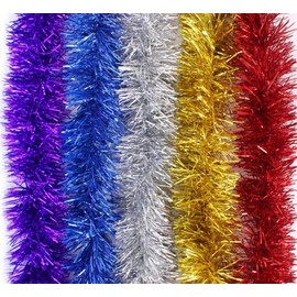 Brinny Pack of 10 2 m Christmas Tinsel Garland Twist Shiny Metallic Christmas Tree Decoration Hanging Decoration for Wreath Wedding Birthday Party Festival - Multicoloured