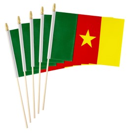 5 Pack Cameroon Small Mini Wood Hand Held Stick Flag,Suitable For Various Holiday Parties, World Cup, National Day, And National Flag Day.