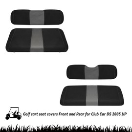 SAMXOMAP Golf Cart Front and Rear Seat Covers Fit Club Car DS 2000.5 up and Aftermarket Common Rear Seat, Washable Breathable Air Mesh Cloth Adjustable Seat Cover for Golf Cart, Black and Gray