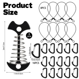 8 Set Strong Outdoor Furniture Deck Anchor, Stainless Steel Deck or Dock Anchor for Gap Between Boards Marine Grade Fishbone Deck Anchor Pegs with Carabiner Cable for Relocate Chair Table Chaise