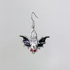 Bat Wings Skull Tombstone Dangle Earrings Silver Finish Pewter Black