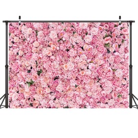 LYWYGG 7x5FT Flower Wall Backdrop Rose Flower Backdrop Pink Flower Wall Engagement Ceremony Backdrop Girl Birthday Background Couple Candlelight Backdrop Studio Photo Studio Backdrop Bedroom CP-314