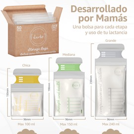Lurko Bolsas de Almacenamiento de Leche Materna Bolsas de Leche Materna en 3 Tamaños Breast Milk Bag 100, 150 y 240 ml Bolsas para Almacenar Leche Materna Breastmilk Esterilizadas Bolsas Recolectoras de Leche Materna Listas para Usarse (50)