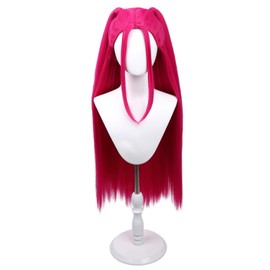 WAVELNM Hot Pink Wigs for Kids Girls Magenta Wig with 2 pigtails Long Straight Pink Wig for Child Halloween Party Anime Cosplay Wigs