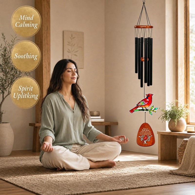 Memorial Wind Chimes for Loss of Loved One, 36" Cardinal