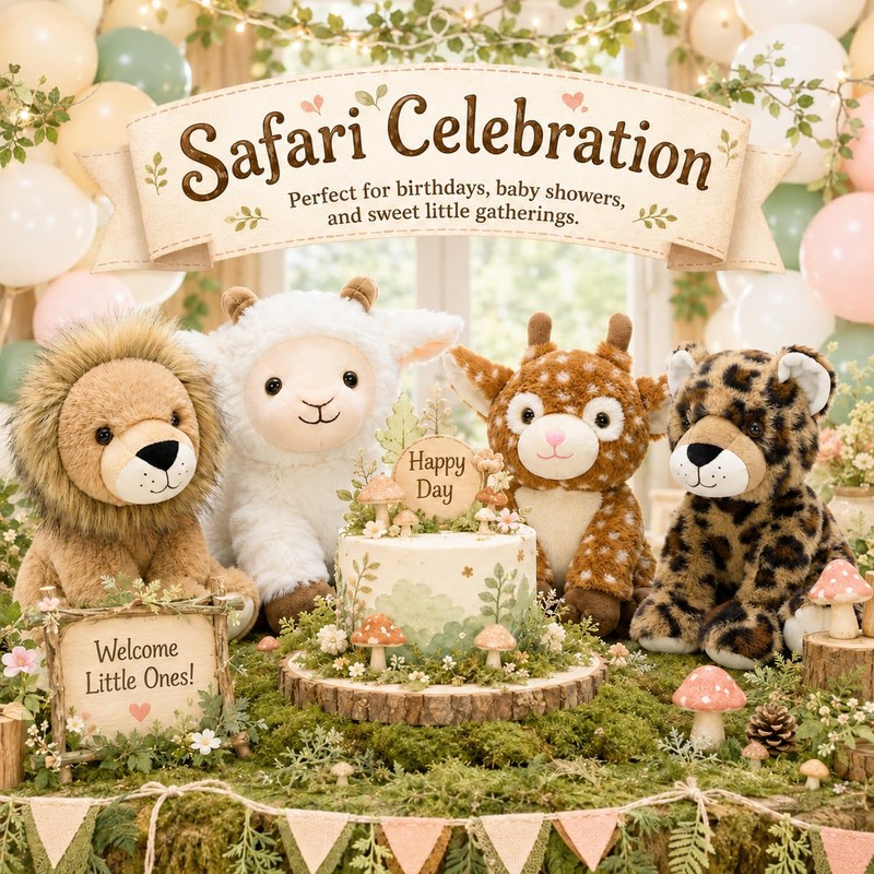 MorisMos 4 Pcs Bulk Stuffed Animals, 8" Woodland Plush