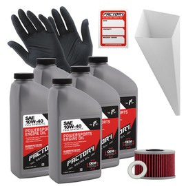 Factory Racing Parts Oil Change Kit compatible with Honda TRX500FA Fourtrax Foreman Rubicon – Includes 5 Quarts of 10W-40 Full Synthetic Oil, 1 Filter, 1 Crush Washer, 1 Funnel, 1 Oil Change Sticker