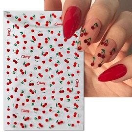 IDDFEVE Embossed Fruit Nail Art Stickers - 5D Cherry Strawberry and Peach Design Self-Adhesive Realistic 3D Effect Nail Decals for Little Girls Kids DIY Summer Manicure (3 Sheets)