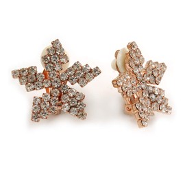 22mm D/Statement Cler Crystal Floral Clip On Earrings/Rose Gold Tone