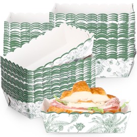Funnymoom 48 Pcs Sage Green Floral Paper Food Trays Vintage Flower Nacho Boat Trays Disposable Snack Holder for Spring Birthday Party Baby Shower Bridal Wedding Supplies