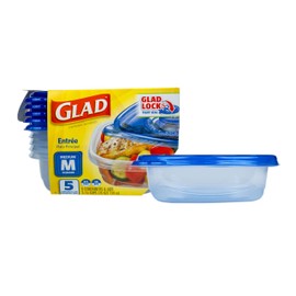 Glad GladWare Entree Food Storage Containers with Lids, Medium Square BPA Free Plastic for Meal Prep and Lunches, Lock Tight Seal, Microwave and Dishwasher Safe, 25 Oz, 5 Count