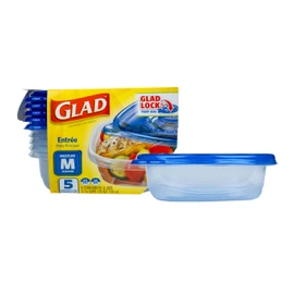 Glad GladWare Entree Food Storage Containers with Lids, Medium Square BPA Free Plastic for Meal Prep and Lunches, Lock Tight Seal, Microwave and Dishwasher Safe, 25 Oz, 5 Count
