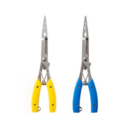 Fishing Plier, Stainless Steel Fish Hook Remover, Fishing Pliers Fishing Hook Remover, Locking Plier, Saltwater Split Shot Ring Braid Cutter Hook Remover Plier (Blue+Yellow)