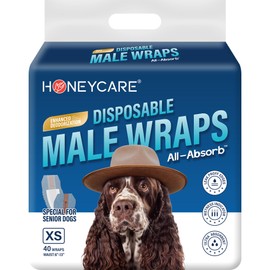 Honeycare Disposable Male Wraps for Senior Dogs, XS Size, 40 Count, Super Absorbent, Breathable, Wetness Indicator, Super Deodorization, Cute Suit Suspenders Design