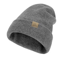 Hysnan Merino Wool Beanies Winter Hats for Women Men Knit Slouchy Double Layer Warm Cuffed Skull Beanie Skiing Skating Grey