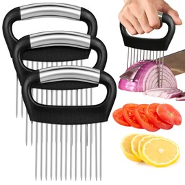 MAGICLULU 3pcs Stainless Steel Onion Holder for Slicing, Vegetable Cutter, Meat Tenderizer, Ergonomic Kitchen Tool with Non-Slip Handle, Ideal for Onions, Fruits, and Vegetables