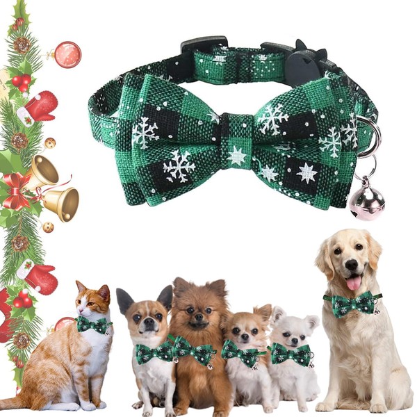 Christmas Collar Dog Cat Collars with Bow Tie Christmas Checked