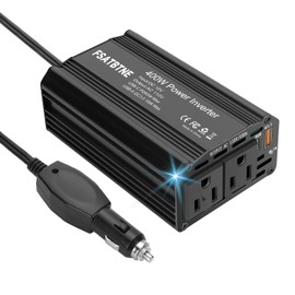 400W Power Inverter, FSATBTNE DC 12V to 110V AC Car Plug Adapter Outlet Converter with [65W PD USB-C] & [18W QC USB-A] Fast Charging Ports and 2 AC Outlets Car Power Inverters for Vehicles Black