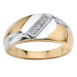 PalmBeach Men's Yellow Gold-plated Sterling Silver Genuine Diamond Accent Two Tone Diagonal Ring Sizes 8-13 Size 13