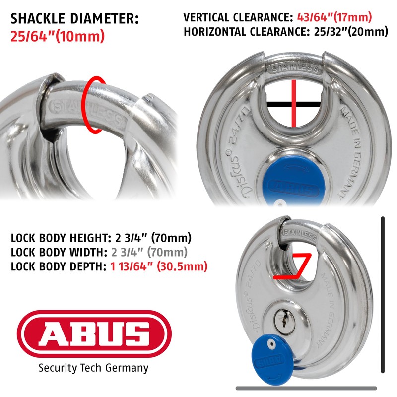 ABUS 24IB/70 Diskus Storage Padlock with 2 Keys for Outdoor,
