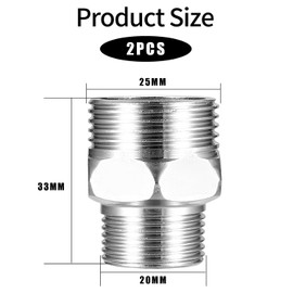 QZKJQDD 2 Pcs 3/4" Male to 1/2" Male BSP Thread Stainless Steel Hex Bushing Reducing Connector, 3/4” to 1/2” Adapter, for Water, Gas, Pipe Connecting Conversion with Sealing Rings with Tape
