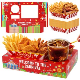 Jansun 36Pcs Carnival Movie Night Paper Snack Candy Popcorn French Fries Snack Trays Carnival Movie Boxes for Snacks Tray Carnival Party Supplies