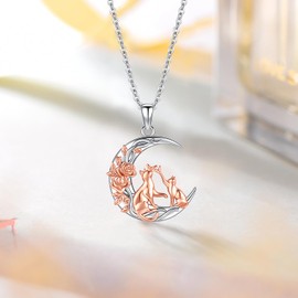 Aniu Sterling Silver 925 Cat Necklace/Cat Earrings for Women, Cat Jewellery Gift for Girls Women Children, 45 cm Chain Sterling Silver with Gift Box, Sterling Silver, No Gemstone