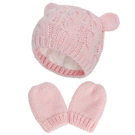 XYIYI Newborn Baby Pink Winter Beanie Hat Mitten Set Infant Toddler Warm Knitted Hat Glove Set for 0-3 Months Boys Girls