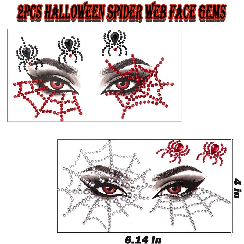 Halloween Face Gems Spider Web Rhinestone Stickers for Women