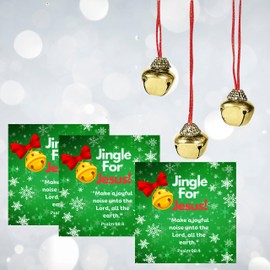 Biblebanz 24 Sets Of Jingle For Jesus Greeting Cards With Gold tone Jingle Bell Necklaces - Christmas Cards - Religious Party Favors - Stocking Stuffers - Church Christmas Party Favors