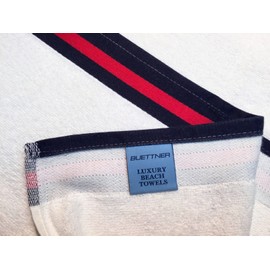 Buettner 30"x66" Solid White Blue/Red Dobby Border Oversized Luxury Beach/Bath Towel