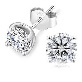 KRKC 0.6-3ct Moissanite Stud Earrings, Lab Created Diamond Stud Earring for Women, D Color VVS1, S925 Sterling Silver, Hypoallergenic,14K White Gold, Jewelry Gifts for Women (White Gold, 6mm(1.6ct))