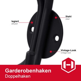 Gedotec BRISTOL Coat Hook Black Hat Hook for Screwing on Wardrobe Wall Hooks Steel Coat Hook Vintage 1 Piece Double Hook with Mounting Material