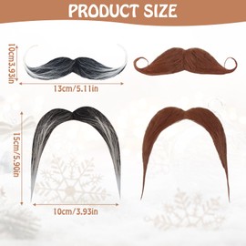 Pack of 4 Mustache for Gluing, Fake Beard, Moustache Glue, Fancy Beard, Funny Fake Mustache, Schnauzer for Gluing, Upper & Lower Lip Beard Costume, Fake Beard for Cosplay, Holiday Parties, Black and