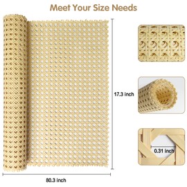 Storystore Rattan Webbing Roll, 17 x 80 Inch Woven Open Rattan Mesh PE Cane Webbing for DIY Home Decor Projects, Synthetic Rattan for Furniture, Chair, Cabinet, Ceiling, Bed, Door
