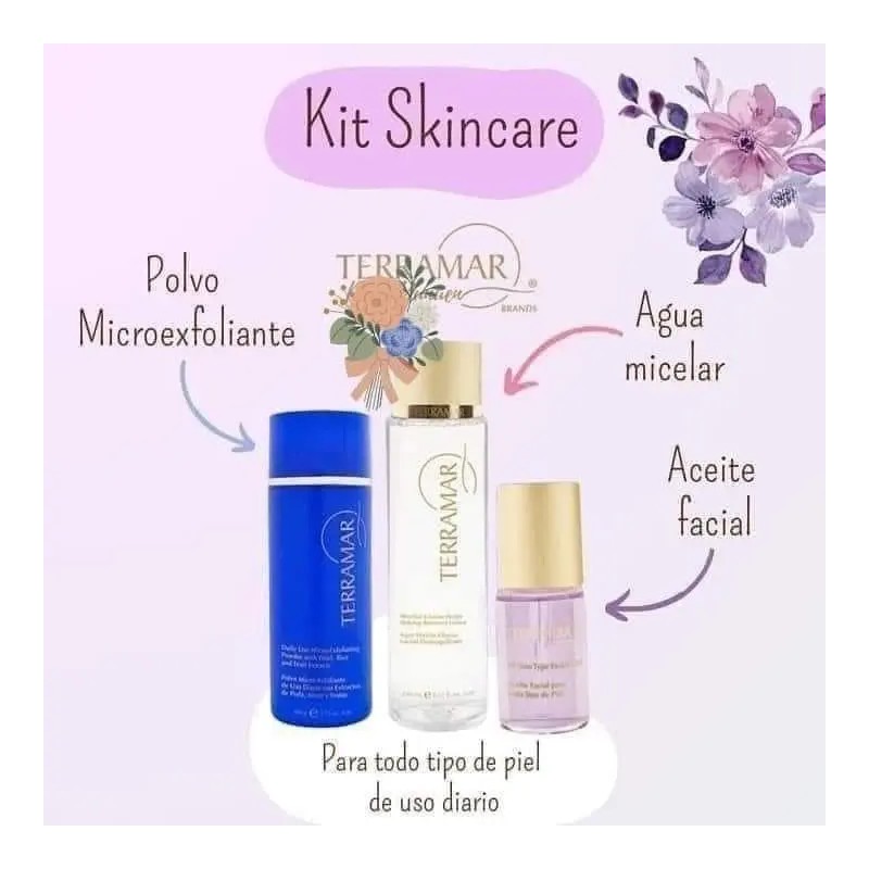 Kit Facial Terramar Exfoliante+ Agua Micelar+ Óleo Reparador
