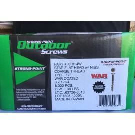 Strong Point #8 x 1-1/4" Star Drive Deck Screws Flat Head W/Nibs,C/T Type 17,WAR Coated 8,000