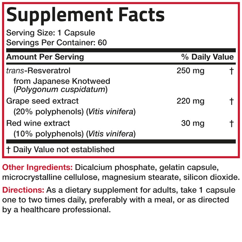 Bronson Resveratrol 500 Complex Standardized Trans-Resveratrol + Grape Seed &
