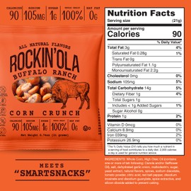 Rockin'Ola Corn Crunch, Back to School Snacks, Crunchy Whole Corn Kernels, Perfect for On the Go, All Natural Flavors, Allergen Free (25 Pack, Buffalo Ranch)