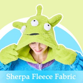 GONAAP Adult Onesie Pajamas Sherpa Animal One Piece Cosplay Costume for Women Men(Alien,4-5T)