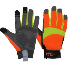 Handlandy Hi-vis Reflective Work Gloves, Anti Vibration Safety Gloves for Men Women, Touch Screen, Orange Flexible Mechanic Gloves (Large)