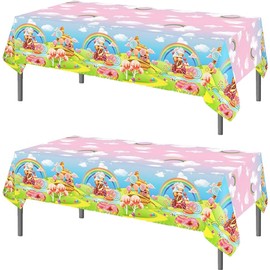 TOKYMOON 2 Pack of Disposable Rainbow Candy Castle Themed Party 54x87In Tablecloths Party Wedding Picnic Banquet Table Cover for Fantasy Sweet Baby Shower Party Supplies